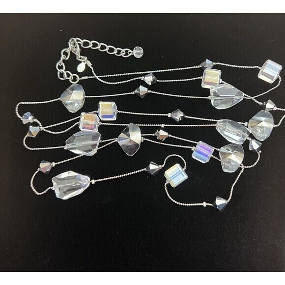 PREMIER DESIGNS Long Silver Tone Ice Crystal Bead Necklace and Bracelet 48" + 3" - Picture 7 of 12